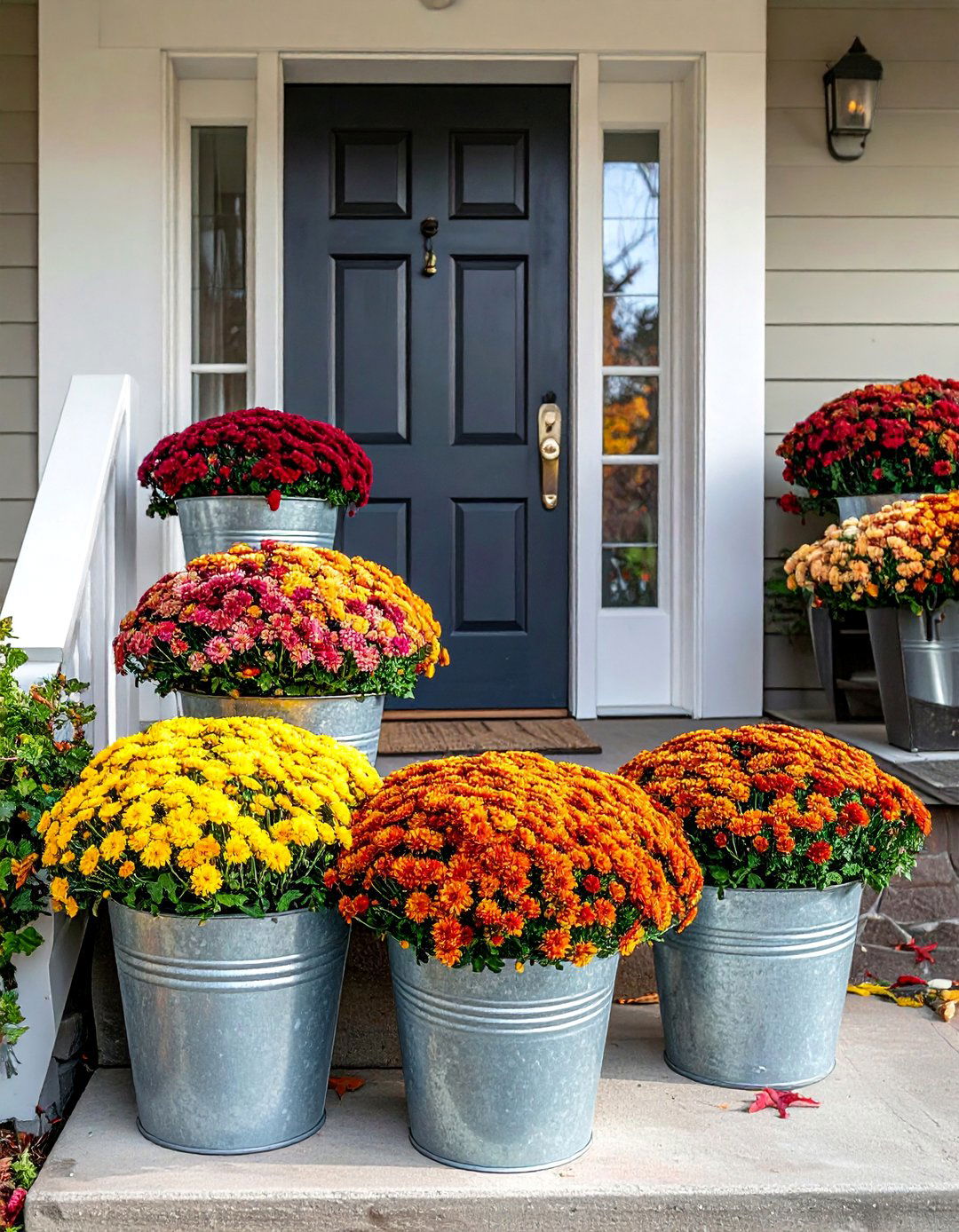 Bucket Planter Arrangements - 20 fall front door decor ideas