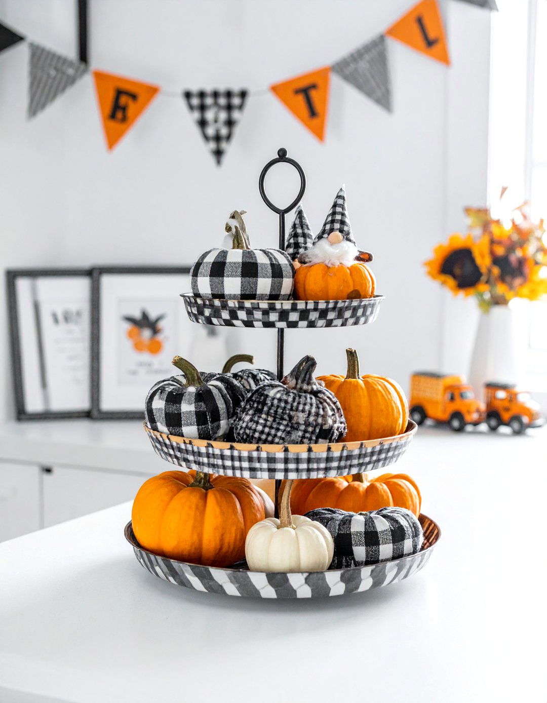 Buffalo Check Tiered Tray Theme - 20 fall tiered tray decor ideas