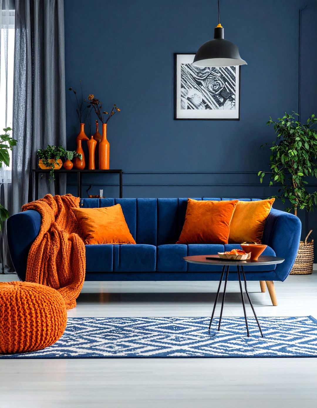Burnt Orange and Navy Blue Living Room Combination - 20 living room fall decor ideas