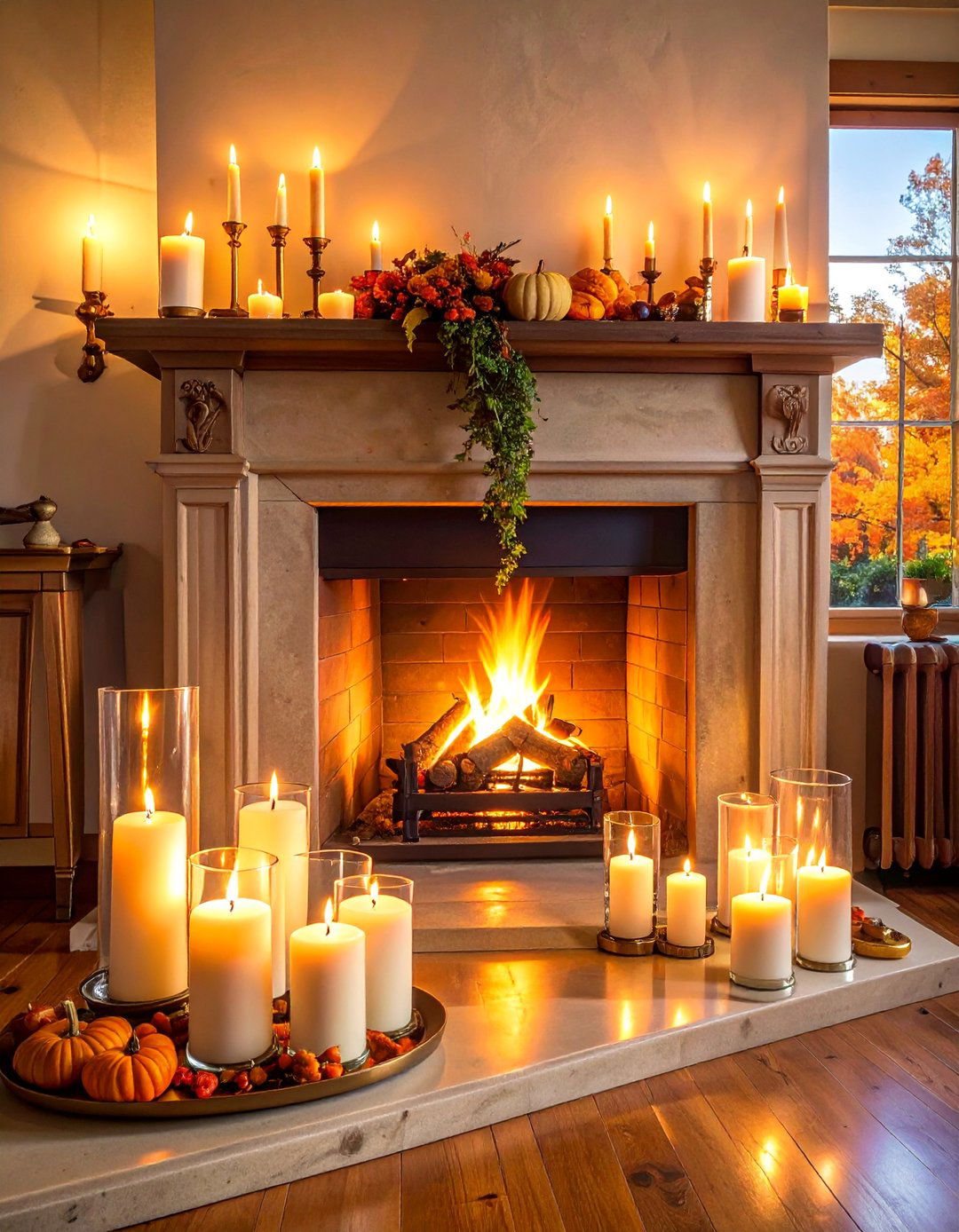 Candlelit Autumn Fireplace - 20 fall fireplace ideas