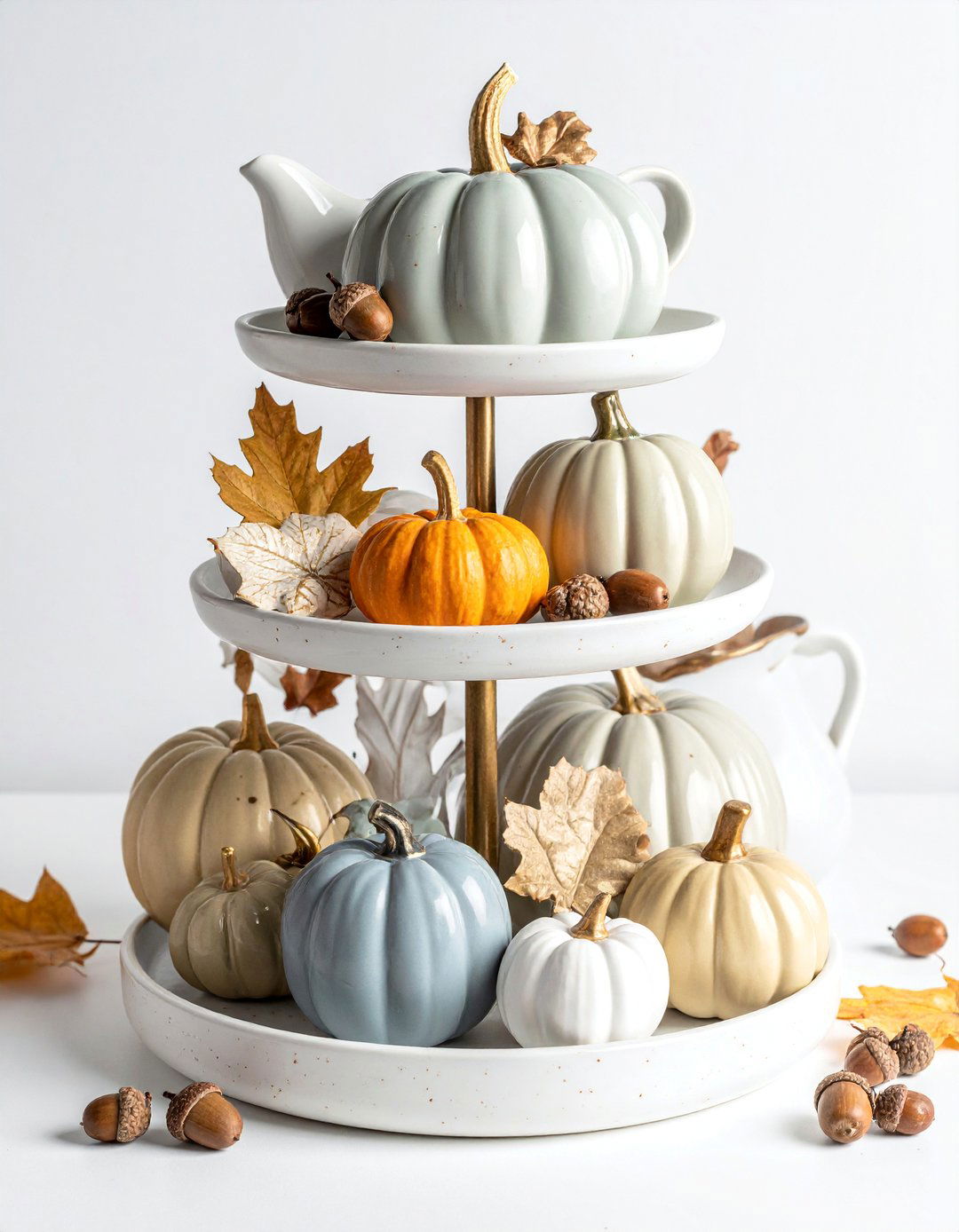 Ceramic Pumpkin Tiered Tray Collection - 20 fall tiered tray decor ideas