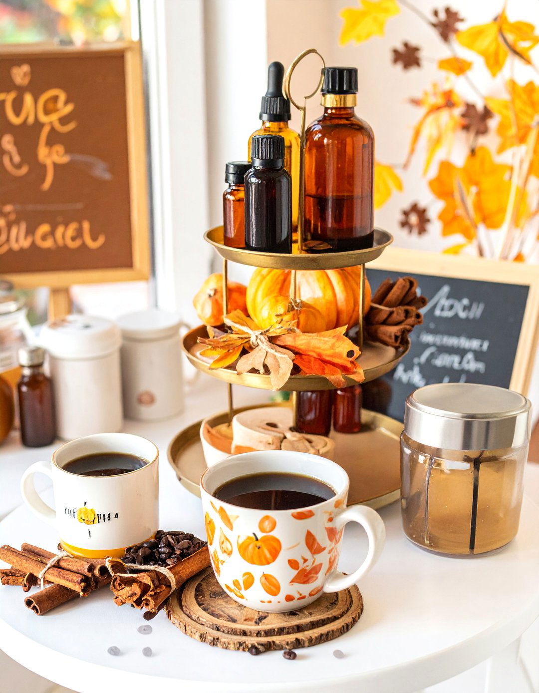 Coffee Bar Fall Tiered Tray - 20 fall tiered tray decor ideas