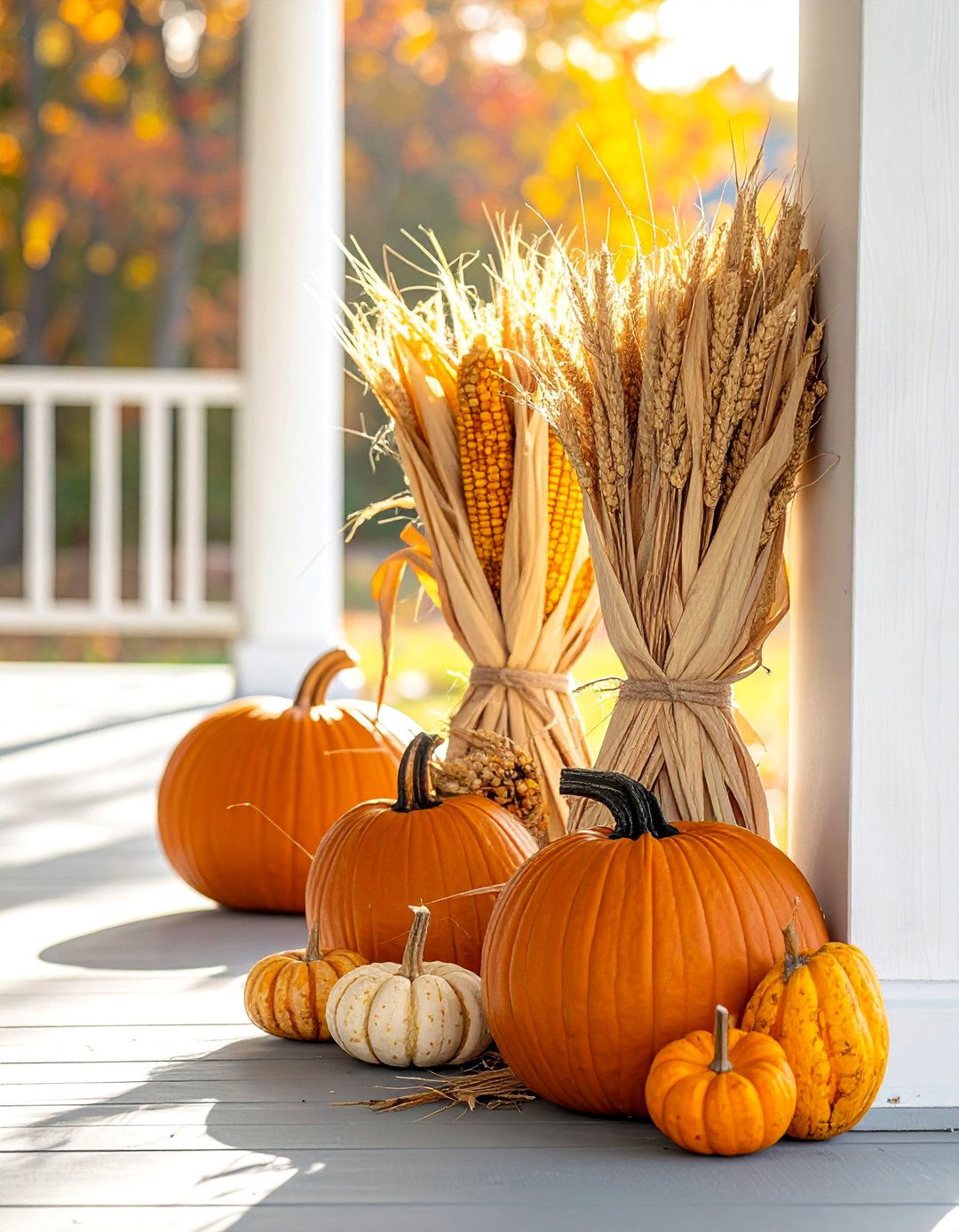 Cornstalk and Natural Grain Accents - 20 fall porch decor ideas