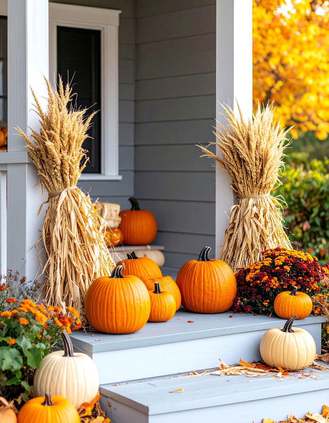 Cornstalks and Dried Arrangements - 20 fall garden decor ideas