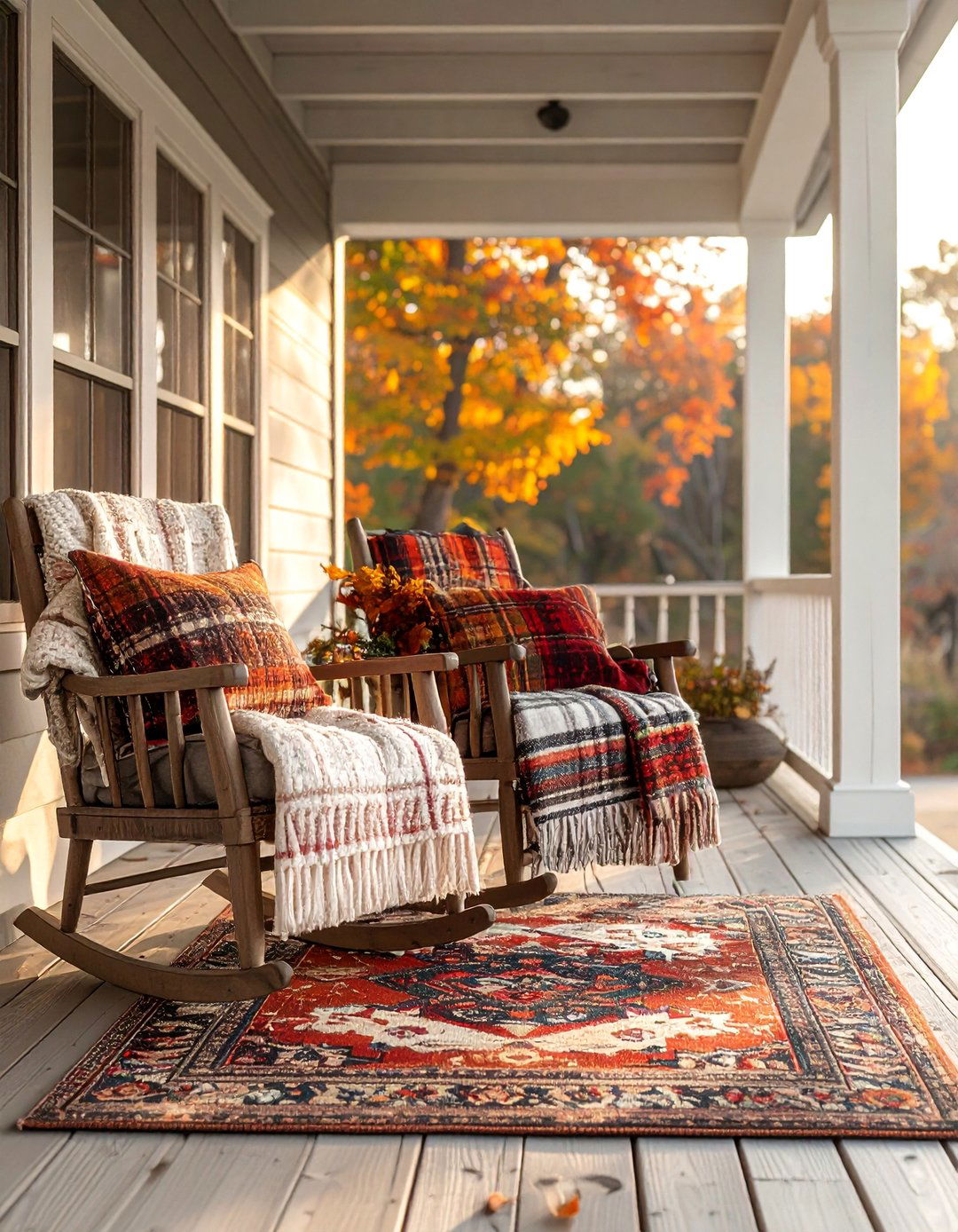 Cozy Textile Layers - 20 fall porch decor ideas