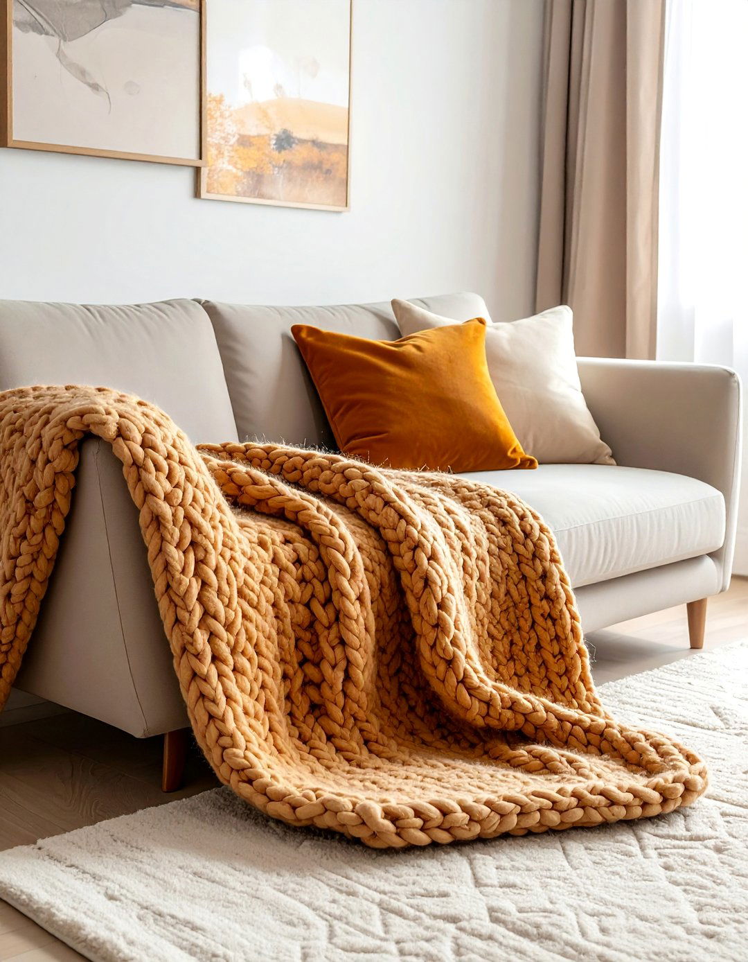 Cozy Textured Throws - 20 minimalist fall decor ideas