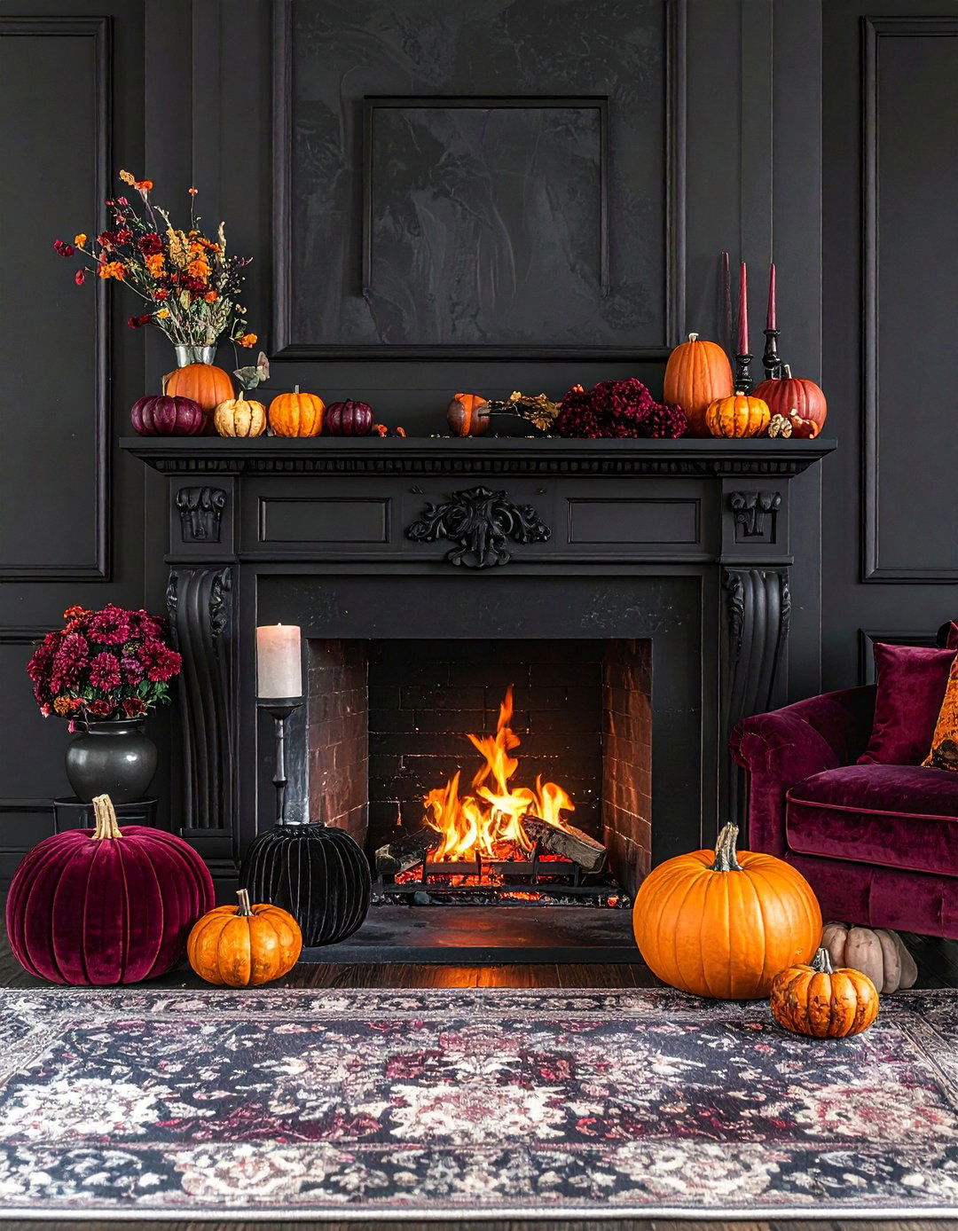 Dramatic Dark Fireplace - 20 fall fireplace ideas