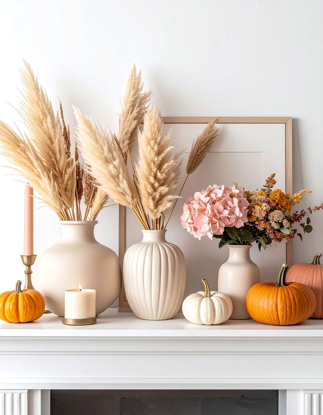 Dried Floral Arrangement Mantel Display - 20 fall mantel decor ideas