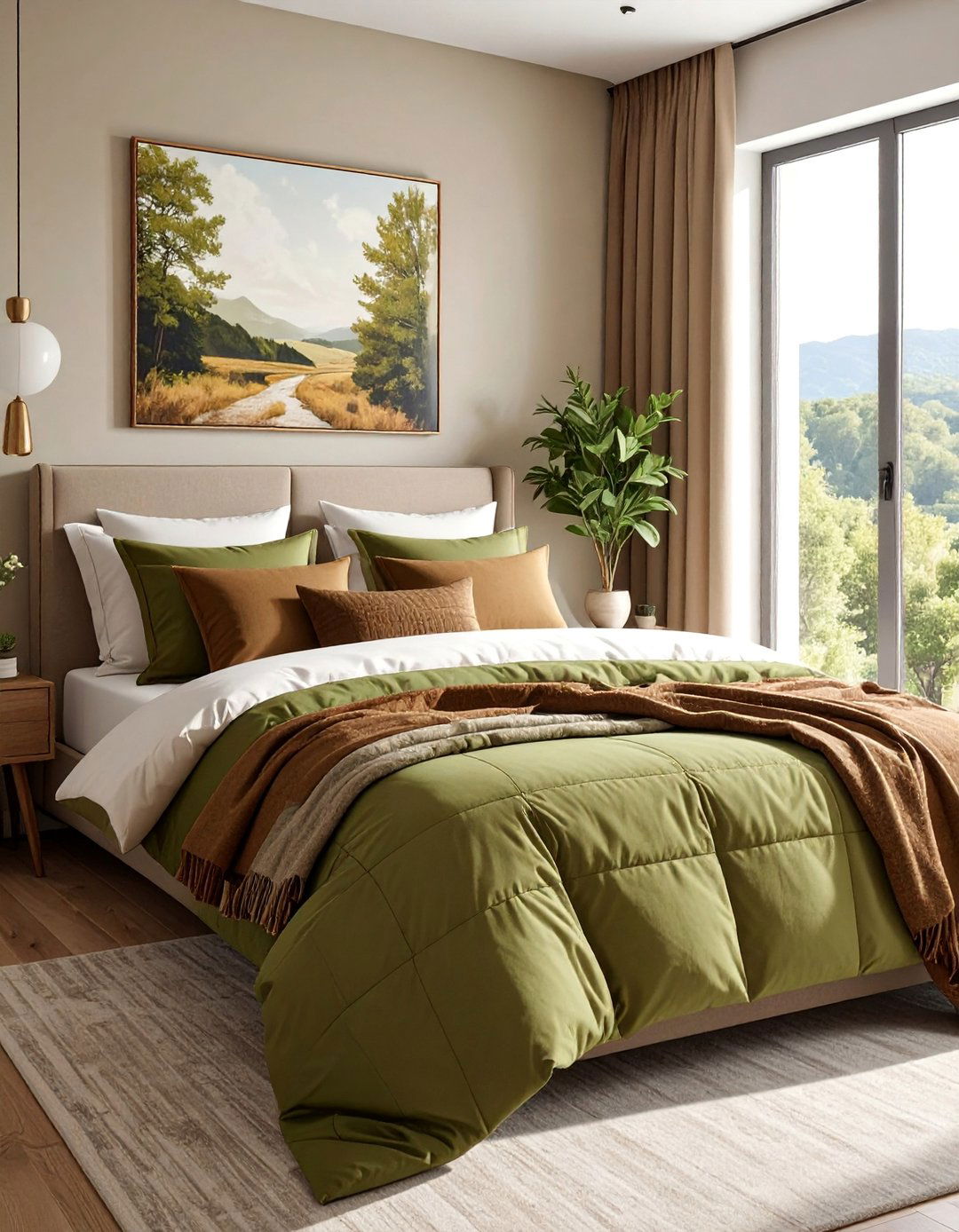 Earth Tone Bedding in Olive and Brown - 20 fall bedroom decor ideas