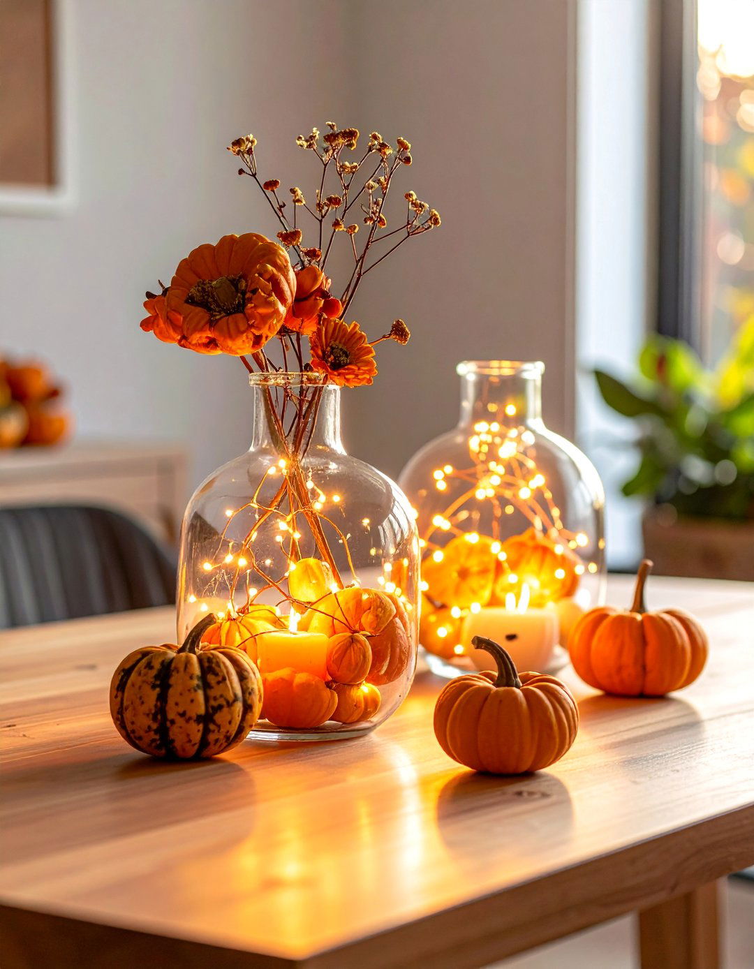 Fairy Lights Inside Clear Vases - 20 fall lightning decor ideas