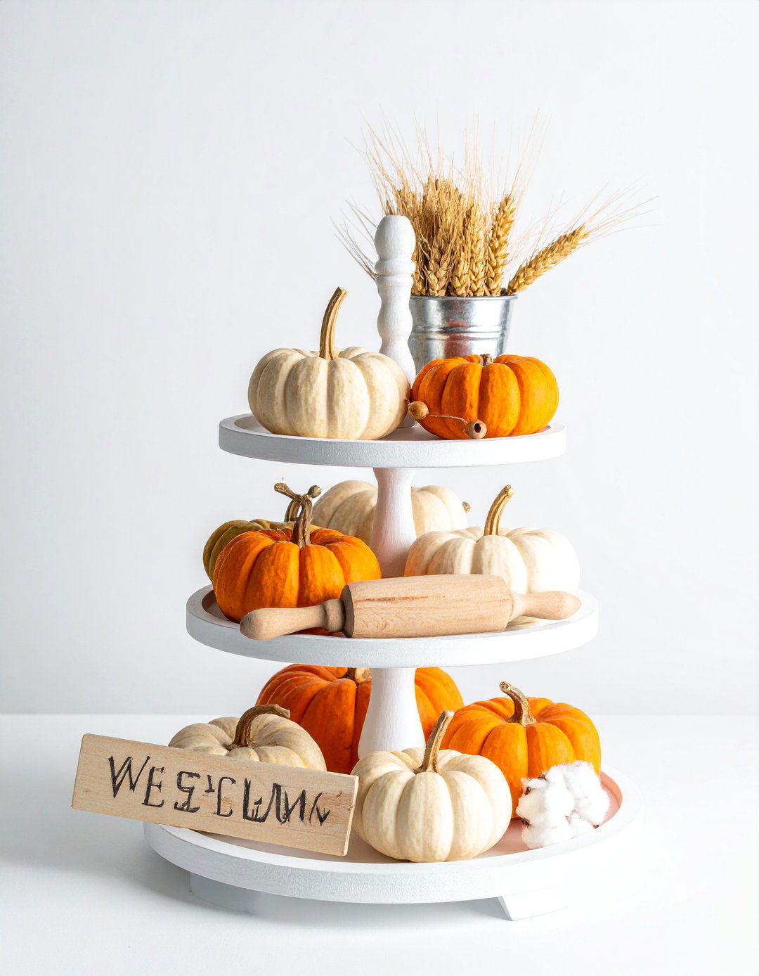 Farmhouse Pumpkin Tiered Tray - 20 fall tiered tray decor ideas