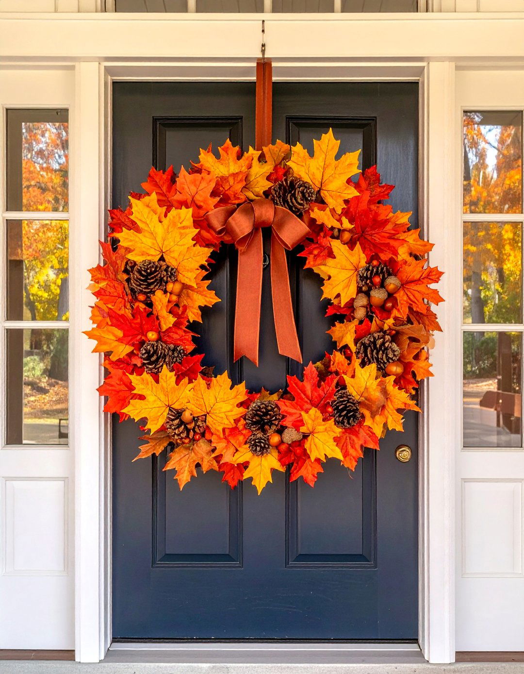 Front Door Wreath Display - 20 fall leaves decor ideas