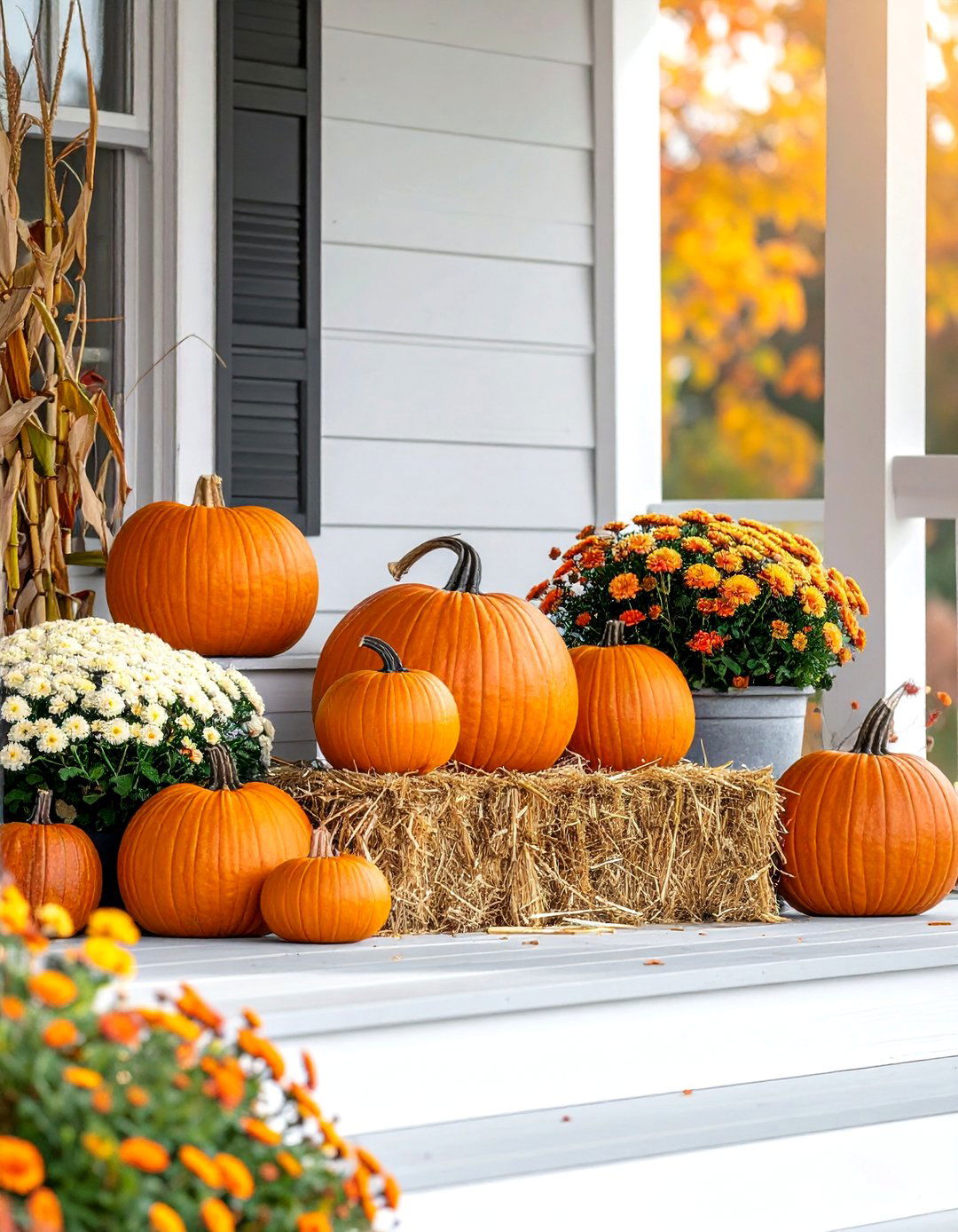 Front Porch Corner Clusters - 20 fall pumpkin decor ideas