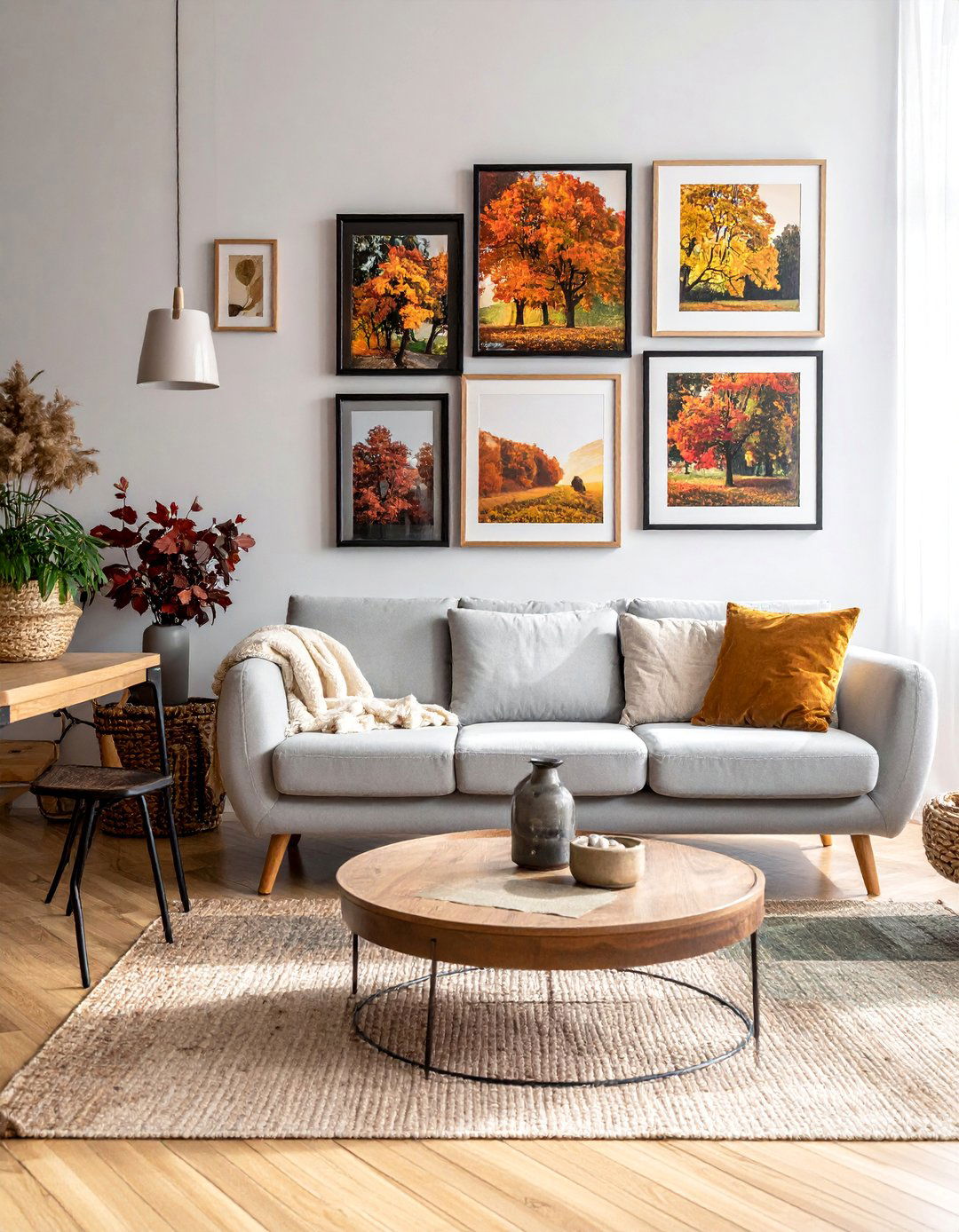 Gallery Wall Living Room with Fall Artwork - 20 living room fall decor ideas