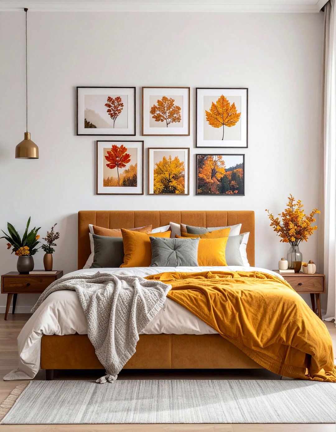 Gallery Wall with Autumn Inspired Artwork - 20 fall bedroom decor ideas