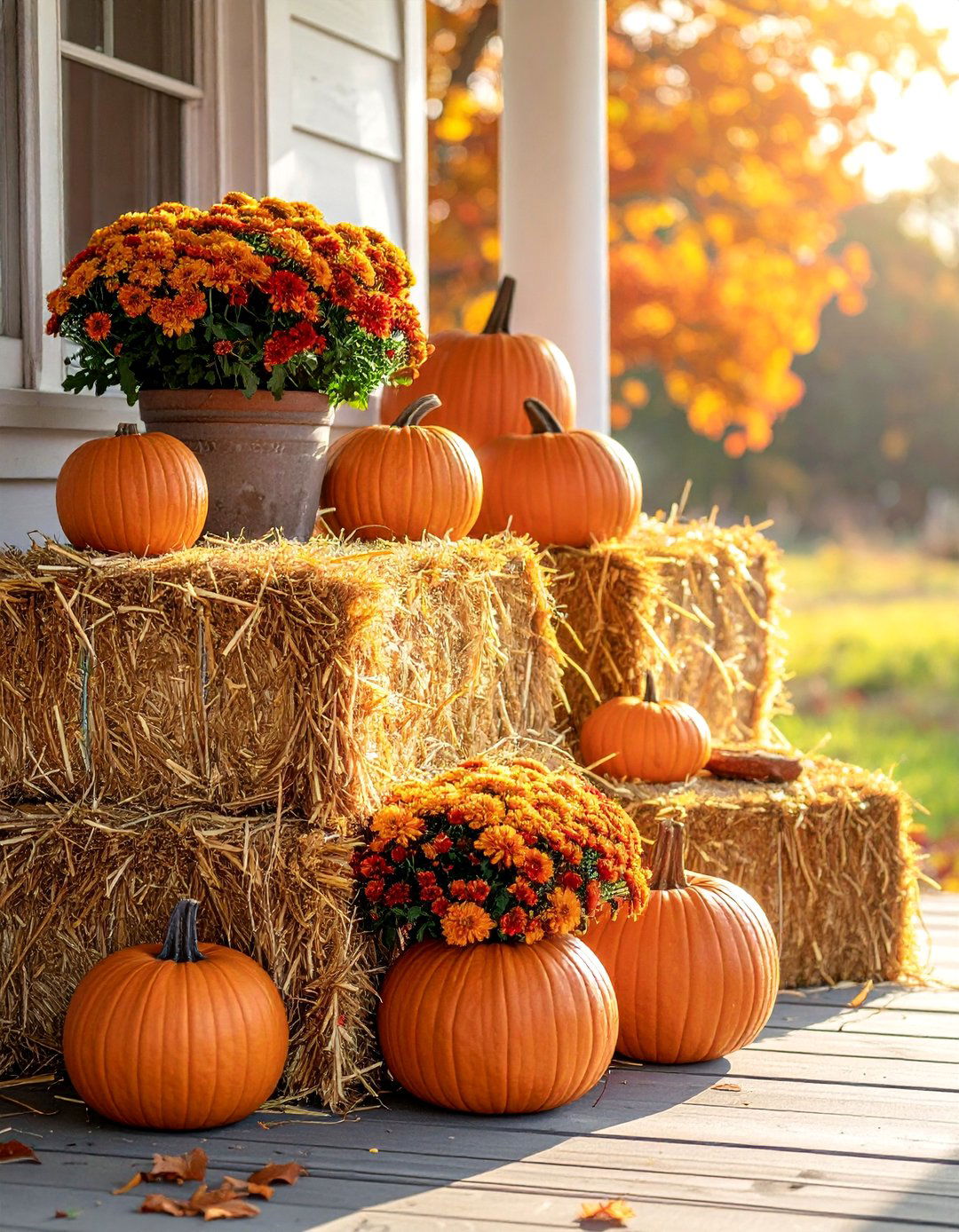 Hay Bale Foundation Displays - 20 fall porch decor ideas