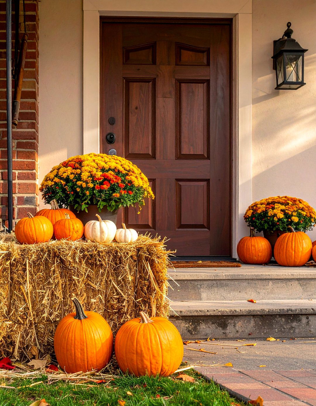 Hay Bale Foundation - 20 fall front door decor ideas