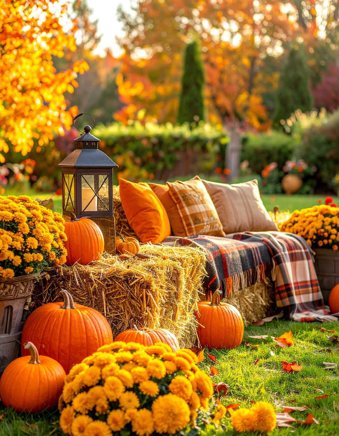 Hay Bale Seating Areas - 20 fall garden decor ideas