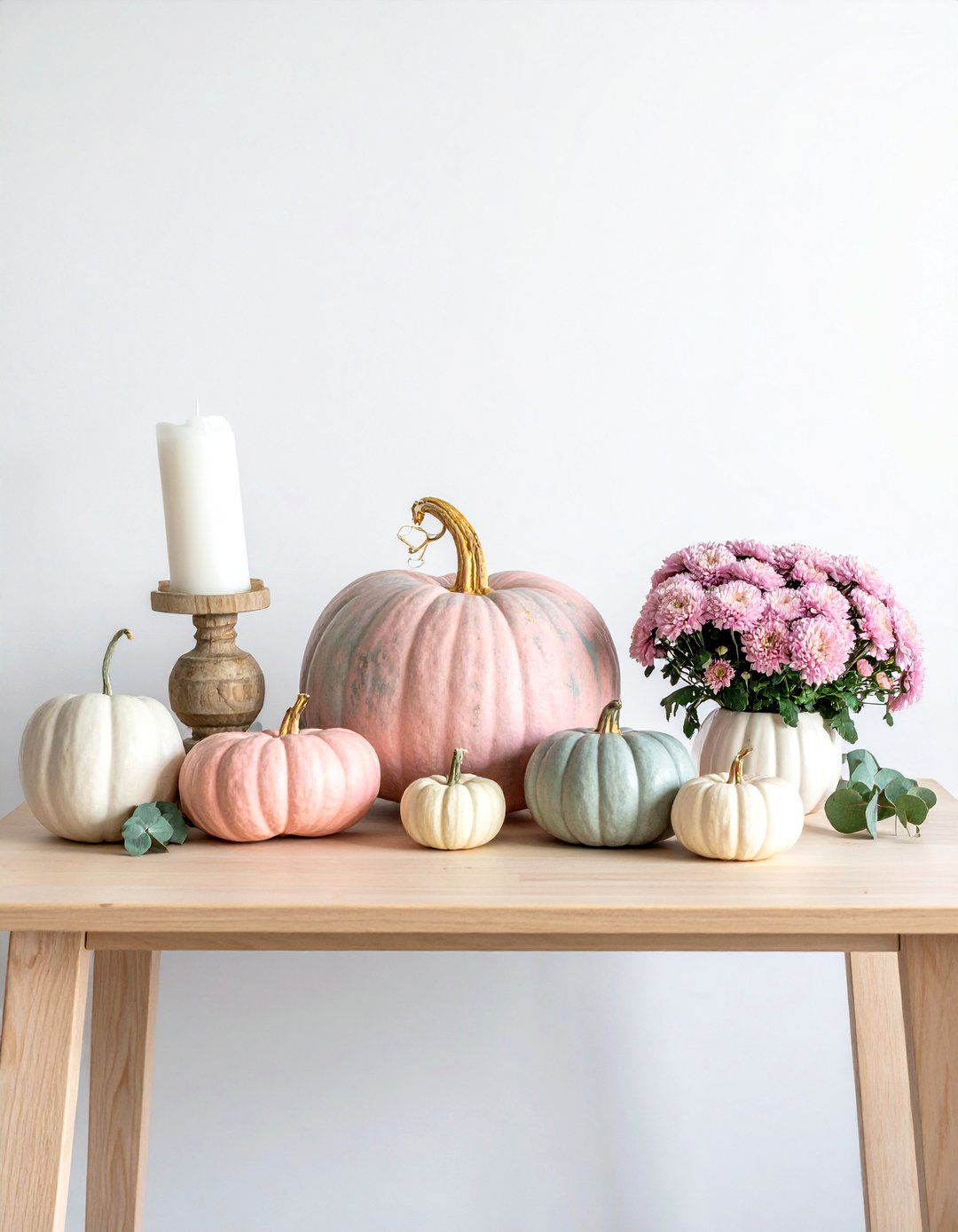 Heirloom Pink Pumpkin Display - 20 pink fall decor ideas