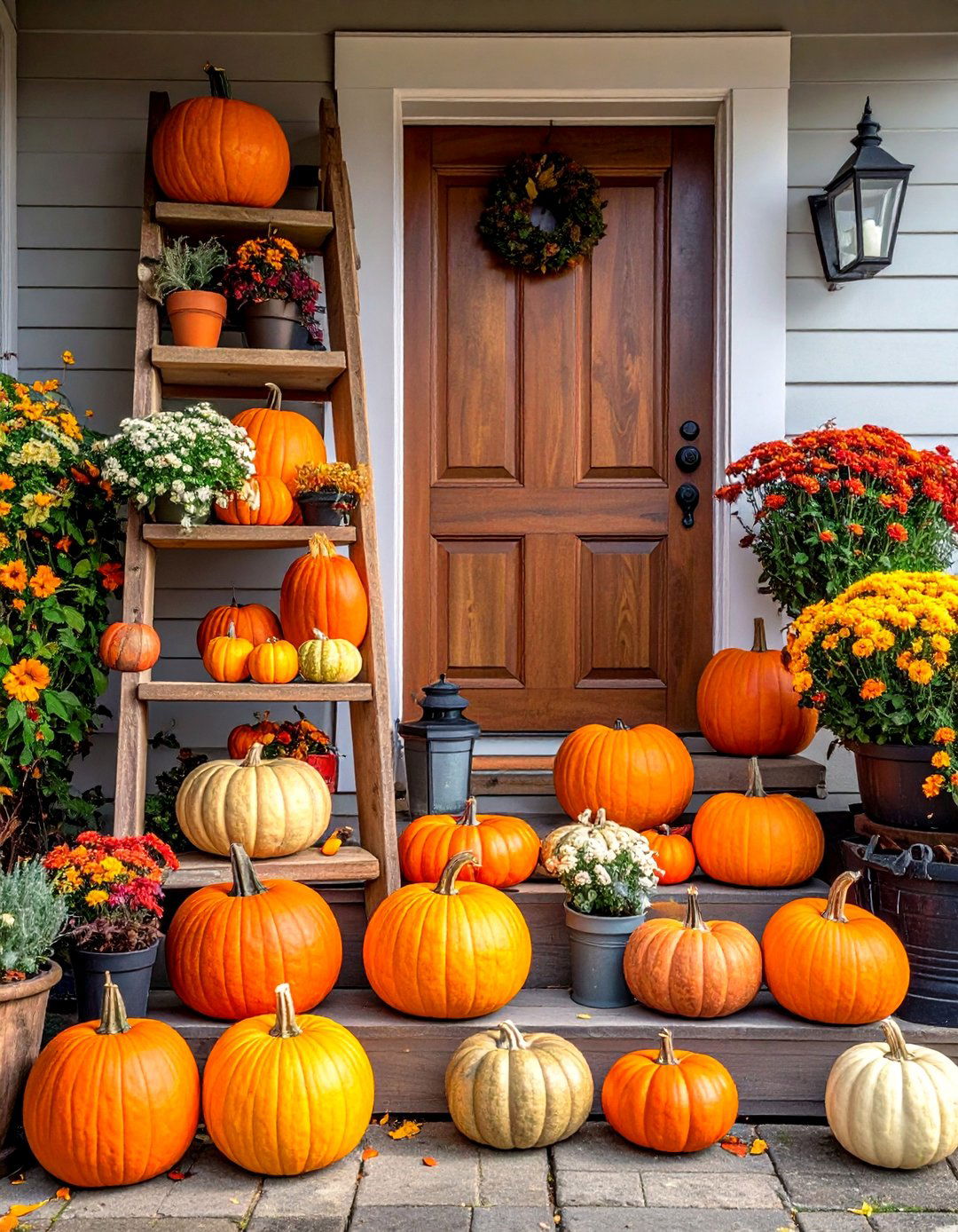 Ladder Display Shelf - 20 fall front door decor ideas