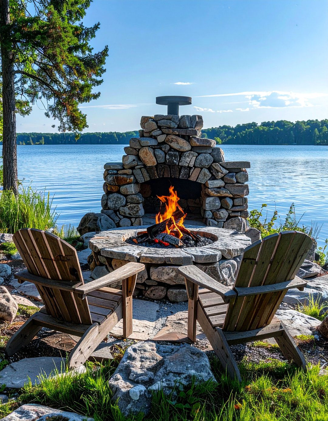 Lakeside Stone Firepit - 20 fall firepit ideas