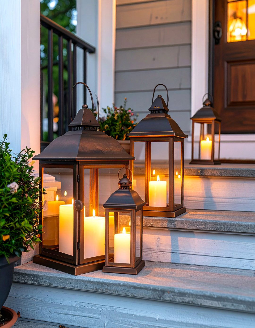 Lantern Clusters for Porch Steps - 20 fall lightning decor ideas