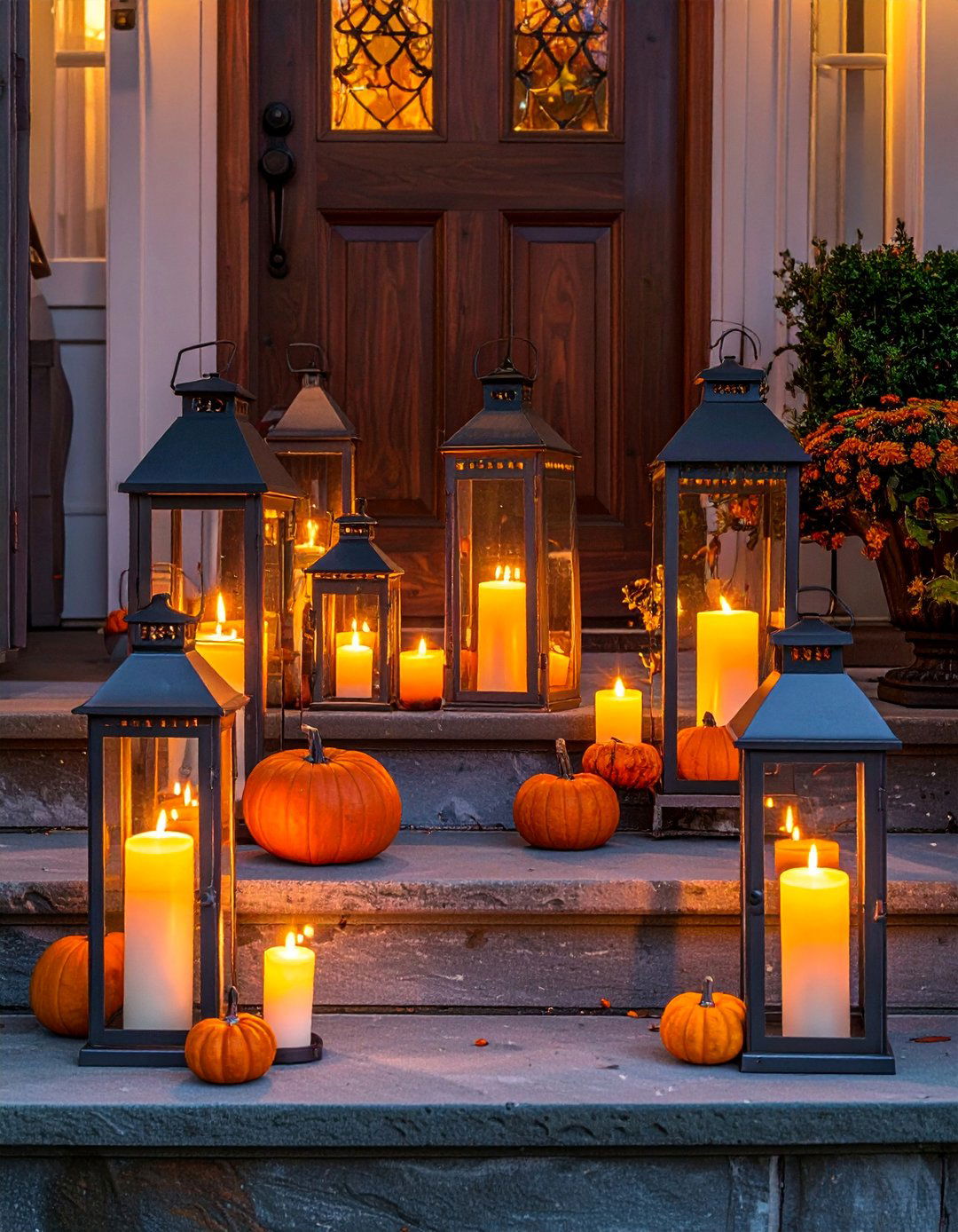 Lantern Groupings - 20 fall front door decor ideas