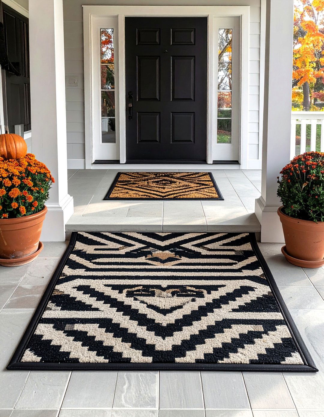 Layered Doormat Styling - 20 modern fall porch decor ideas