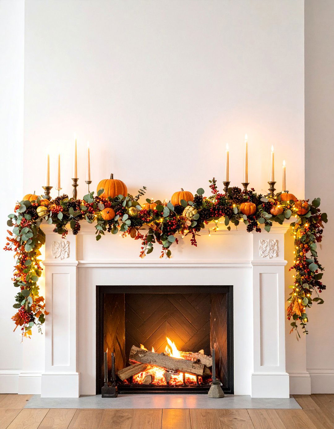 Layered Garland Display Across the Mantel - 20 fall fireplace decor ideas