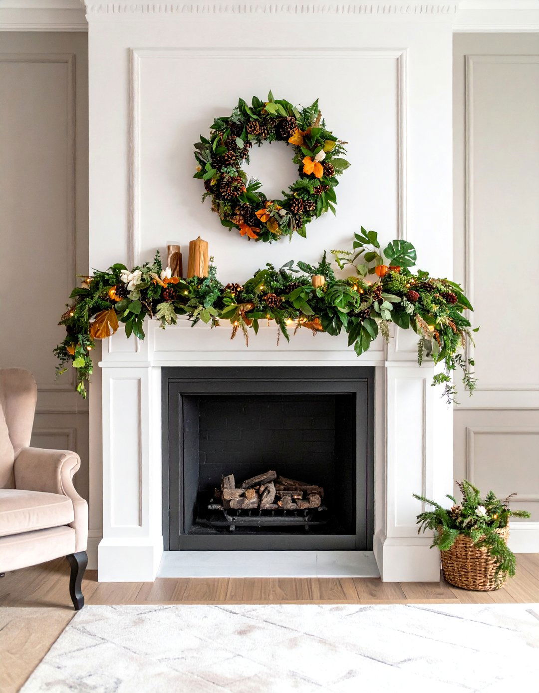 Layered Garland Fireplace - 20 fall fireplace ideas