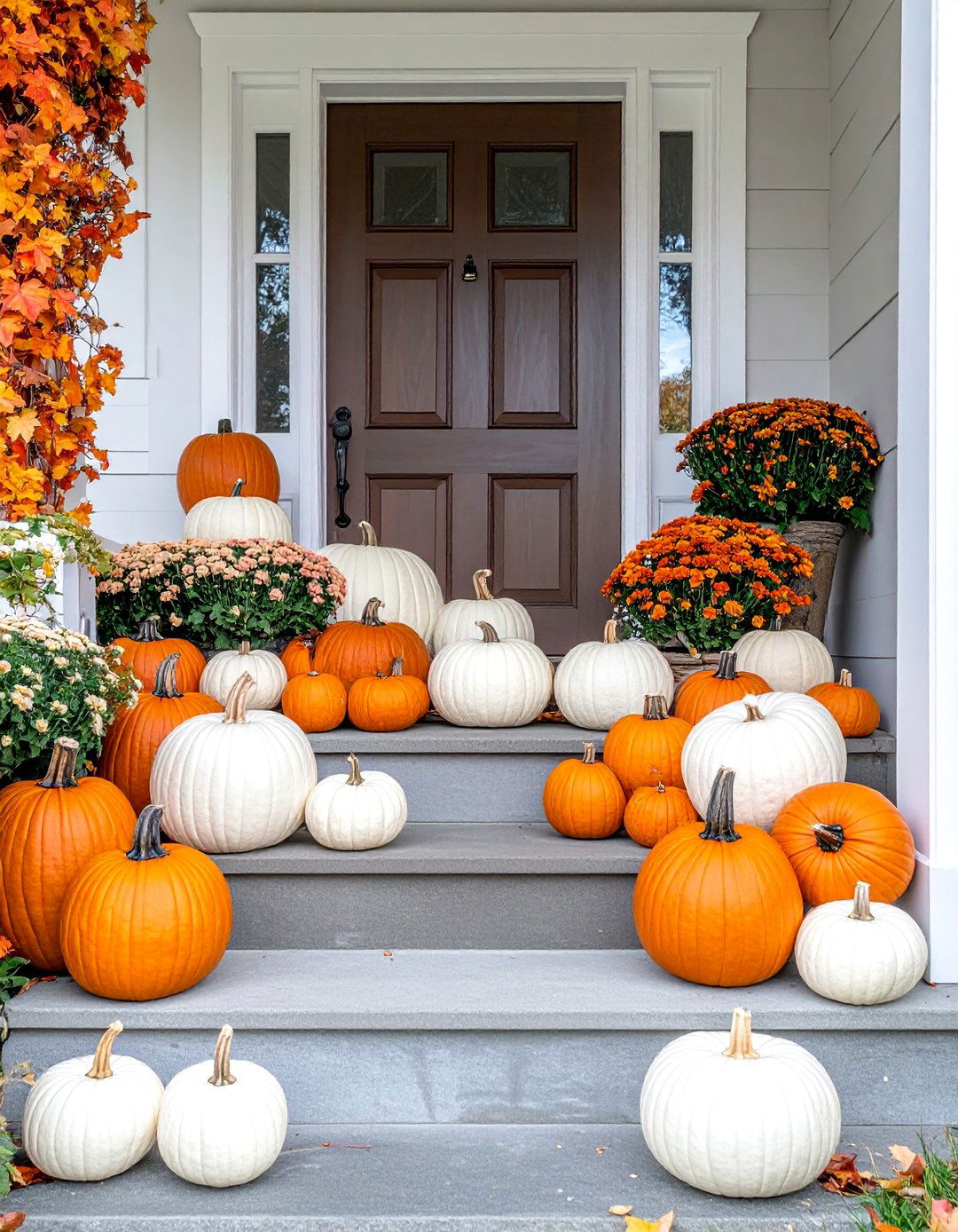 Layered Pumpkin Display - 20 fall front door decor ideas
