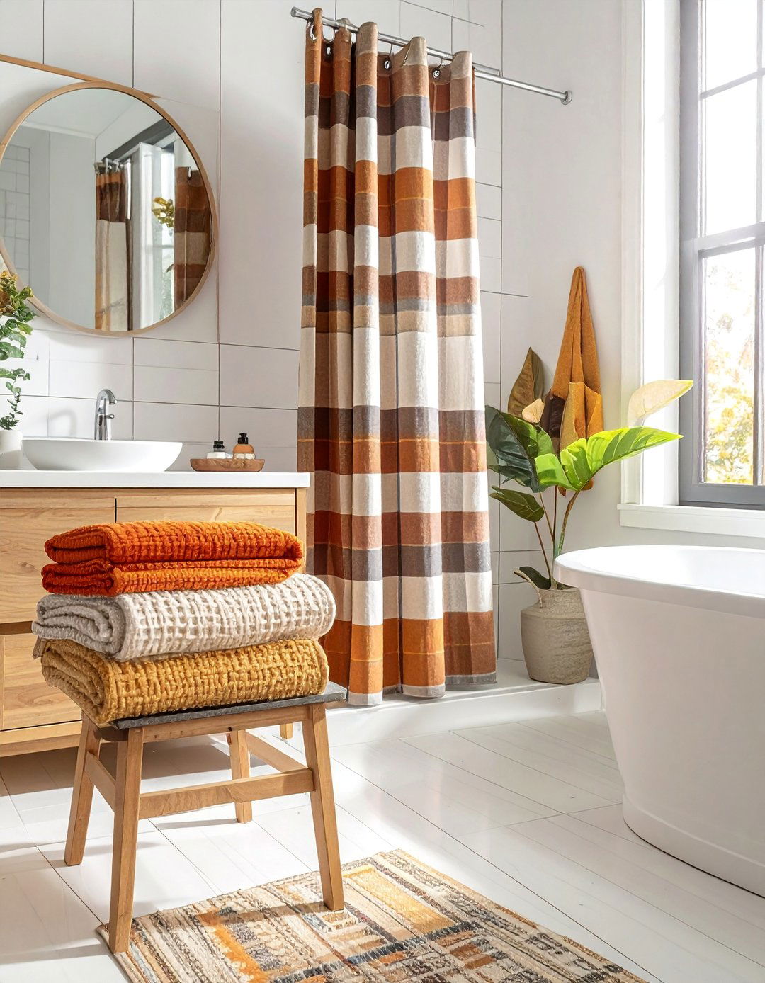 Layered Textile Approach - 20 fall bathroom decor ideas