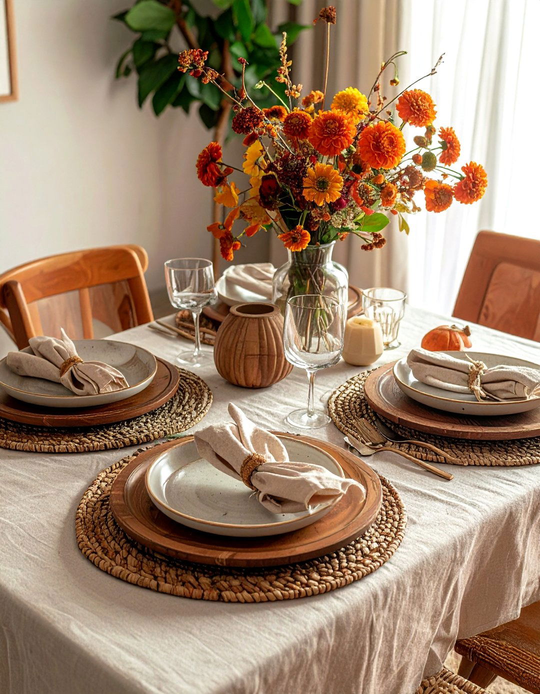 Layered Textured Table Setting - 20 fall table decor ideas