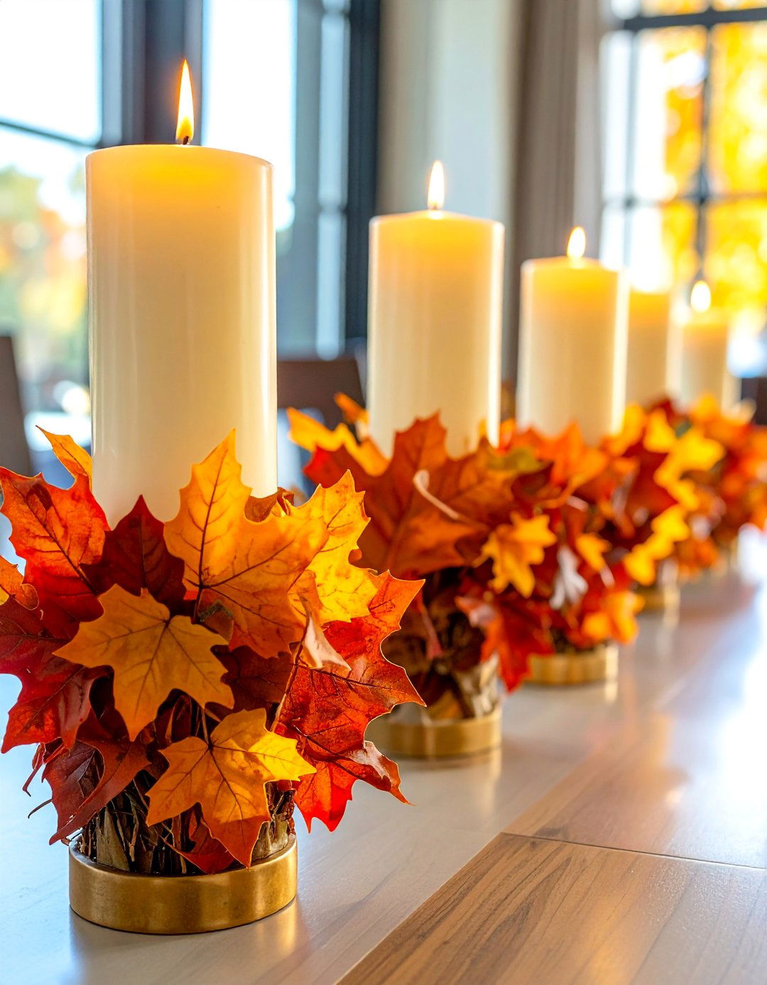 Leaf Covered Candlesticks - 20 fall leaves decor ideas