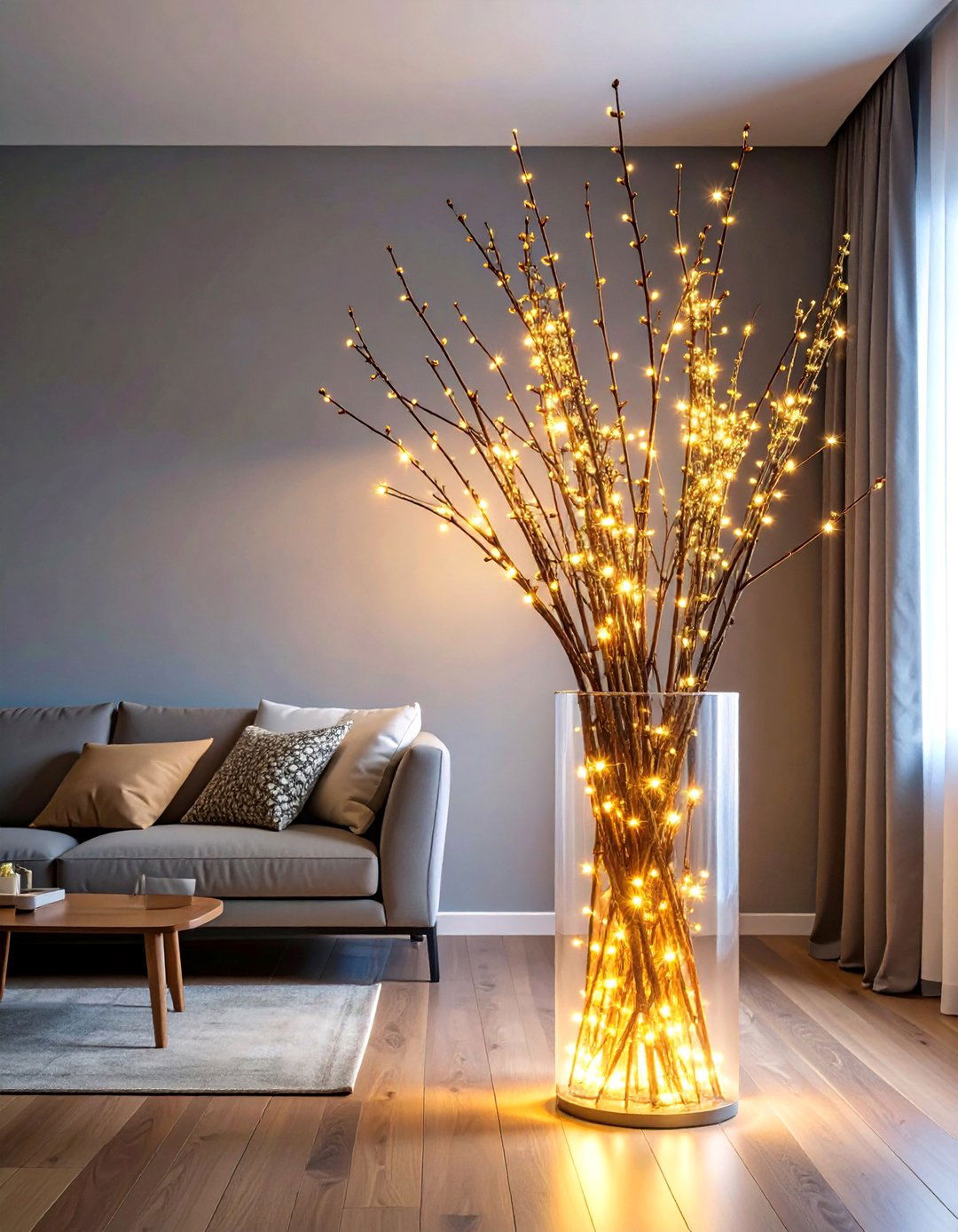 Lighted Branches in Floor Vases - 20 fall lightning decor ideas