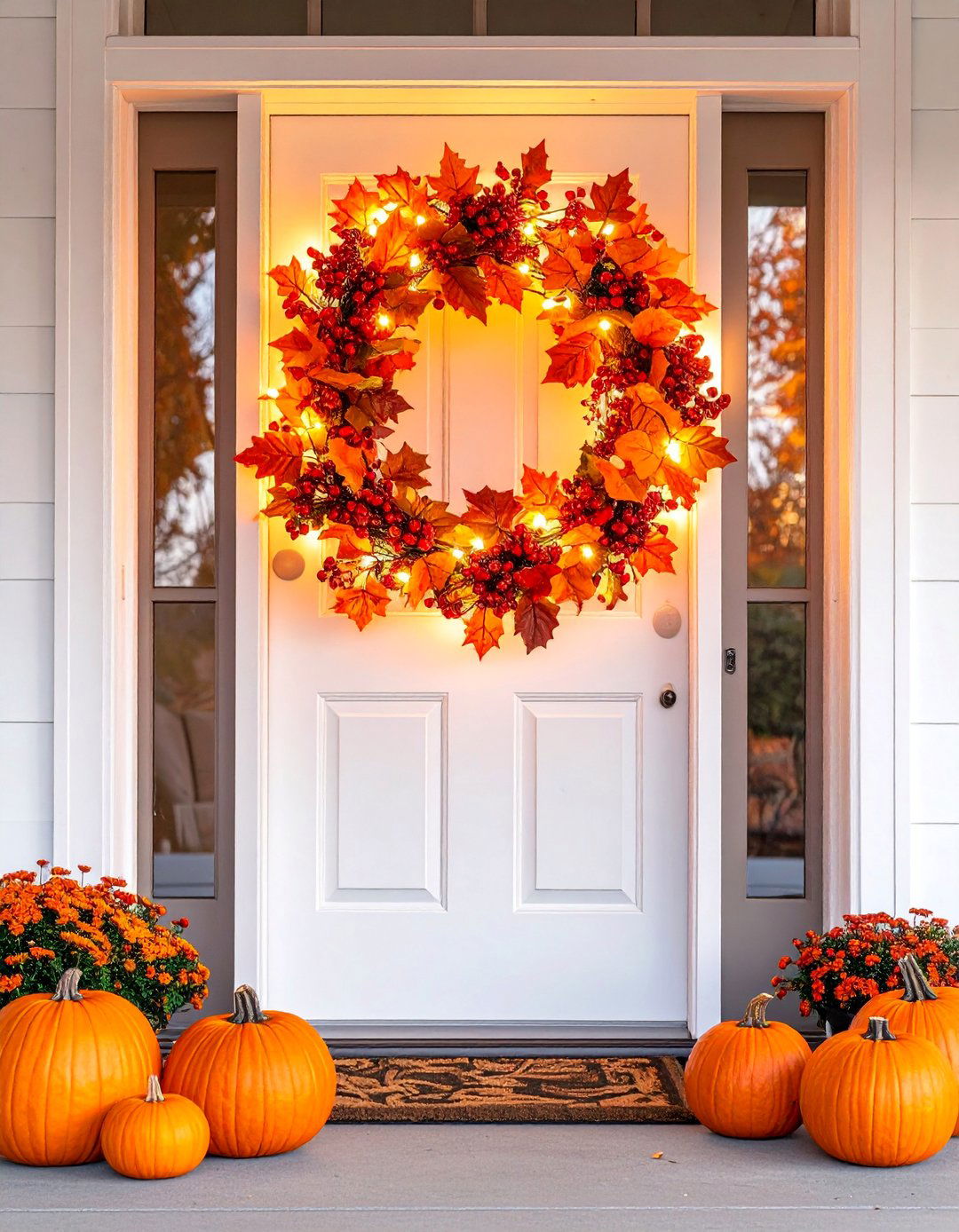 Lighted Fall Wreaths for Front Doors - 20 fall lightning decor ideas