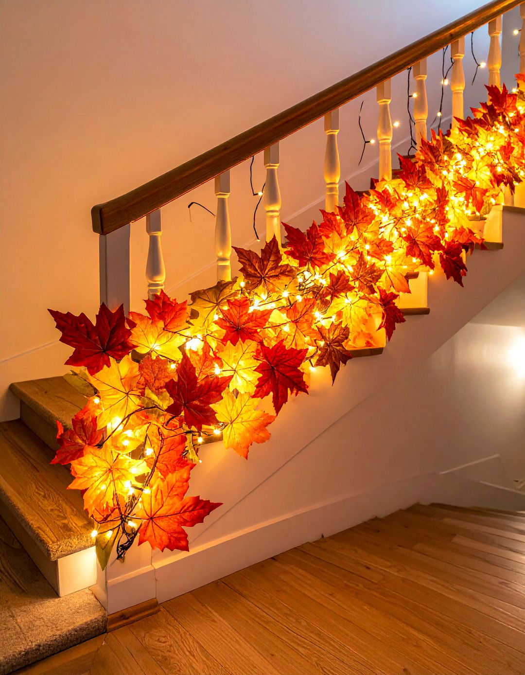Lighted Garlands for Stair Railings - 20 fall lightning decor ideas