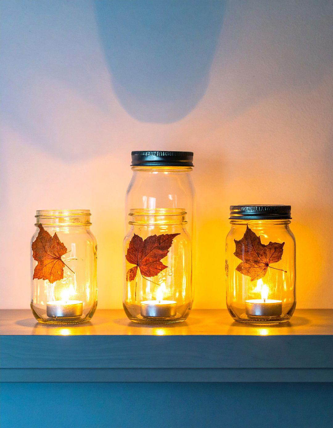 Mason Jar Leaf Lanterns - 20 fall leaves decor ideas