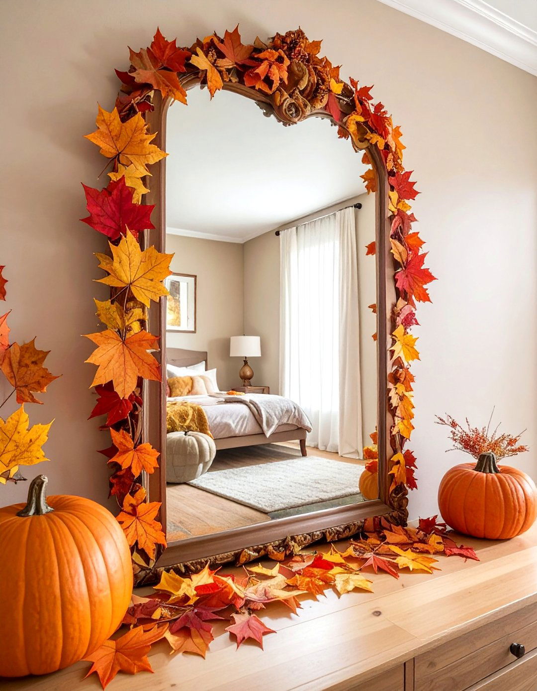 Mirror Frame Leaf Accent - 20 fall leaves decor ideas