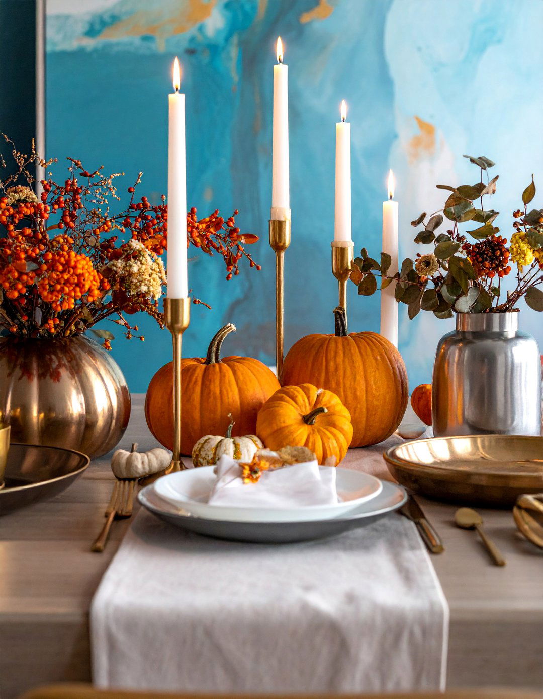 Mixed Metal Table Centerpiece - 20 fall table decor ideas