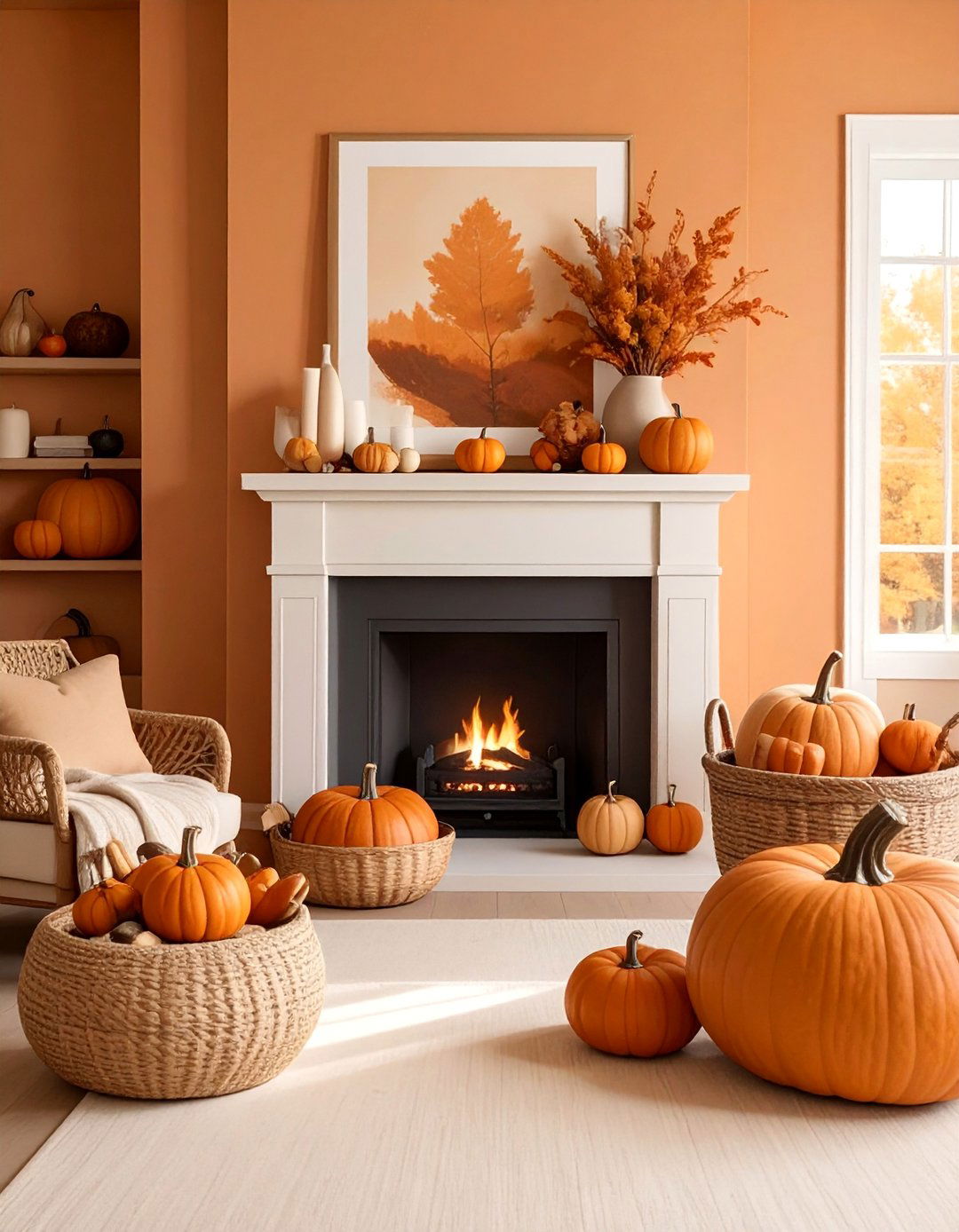Monochromatic Autumn Fireplace - 20 fall fireplace ideas