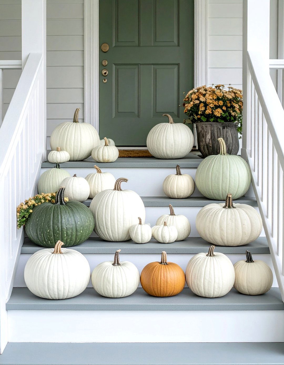 Monochrome Pumpkin Display - 20 modern fall porch decor ideas
