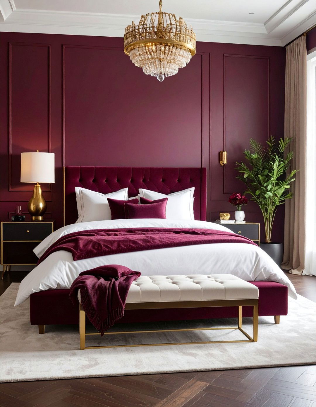 Moody Bedroom with Deep Burgundy Walls - 20 fall bedroom decor ideas