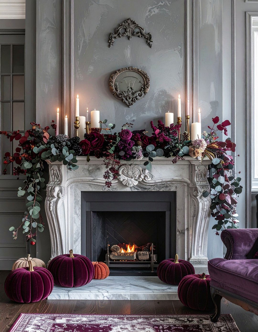Moody Dark Tones with Greenery Mantel - 20 fall mantel decor ideas