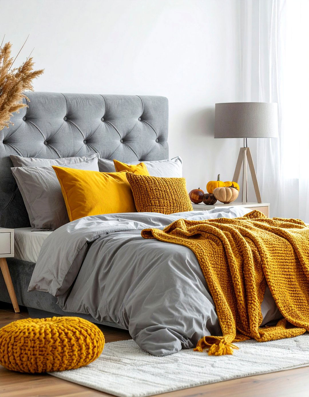 Mustard Yellow Accents for Brightness - 20 fall bedroom decor ideas