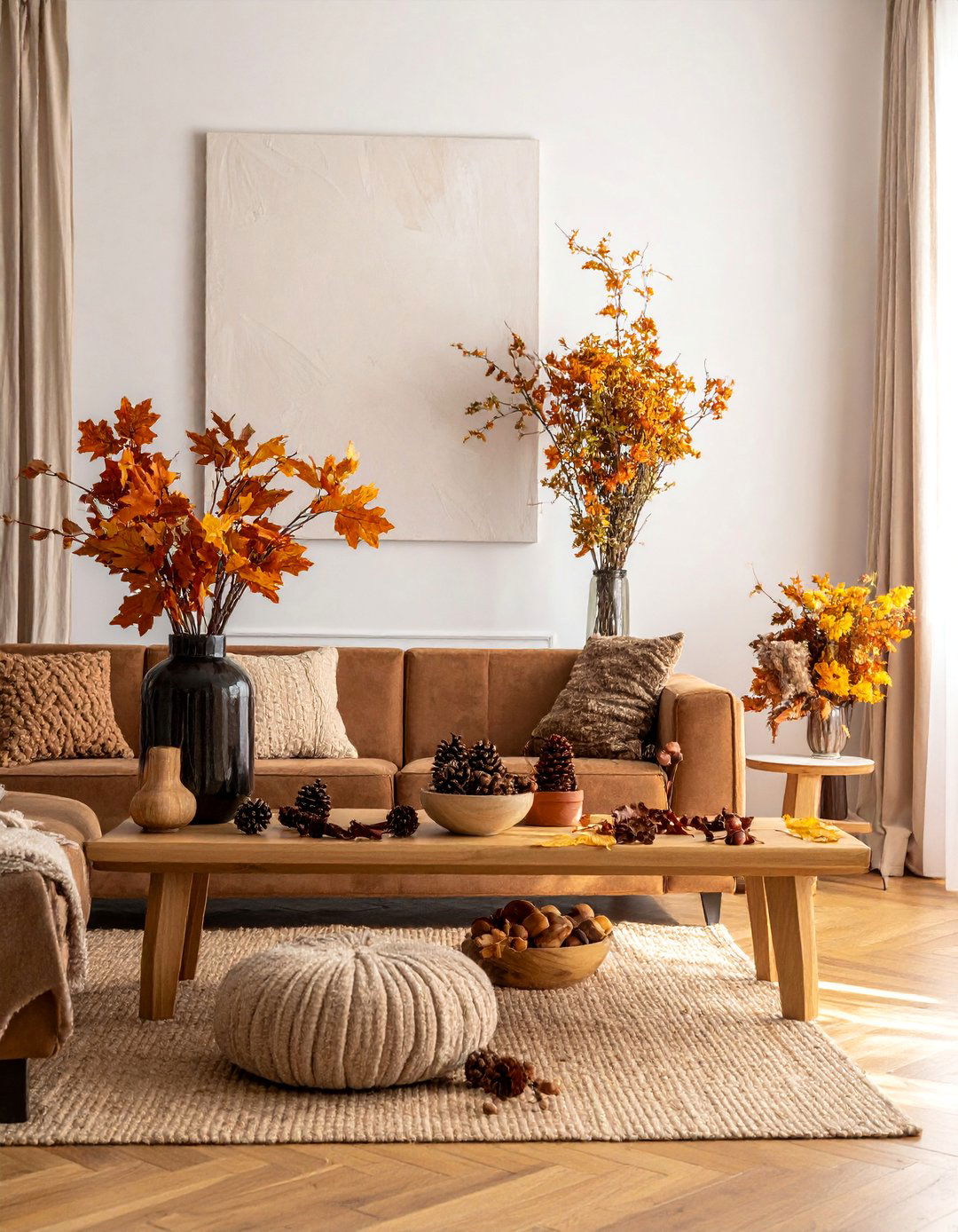 Natural Foliage Living Room Display - 20 living room fall decor ideas