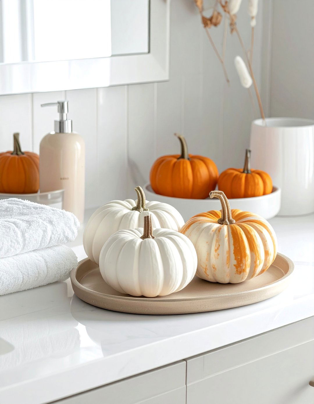 Natural Pumpkin Accents - 20 fall bathroom decor ideas