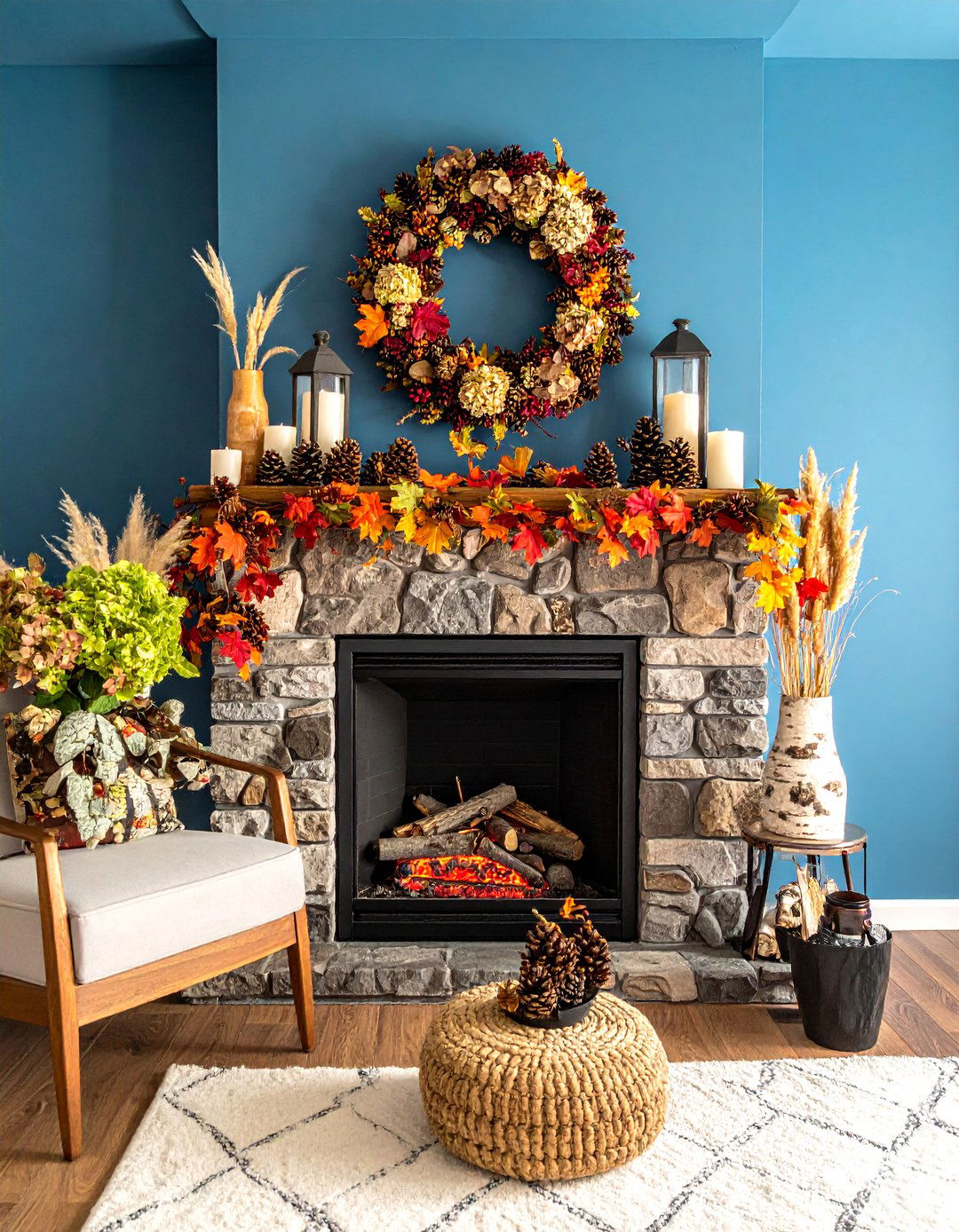 Nature Inspired Hearth Display - 20 fall fireplace ideas
