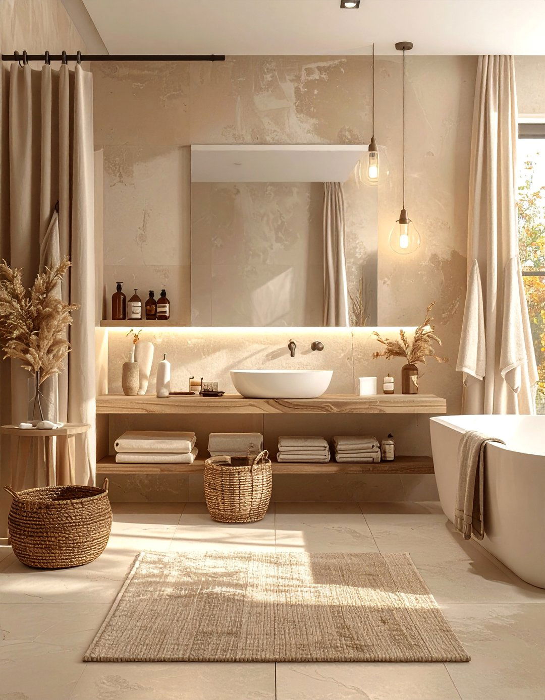 Neutral Earth Tones - 20 fall bathroom decor ideas