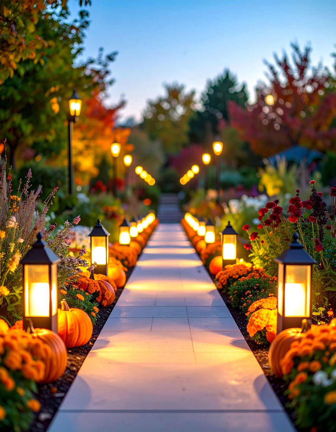 Pathway Border Lighting - 20 fall garden decor ideas